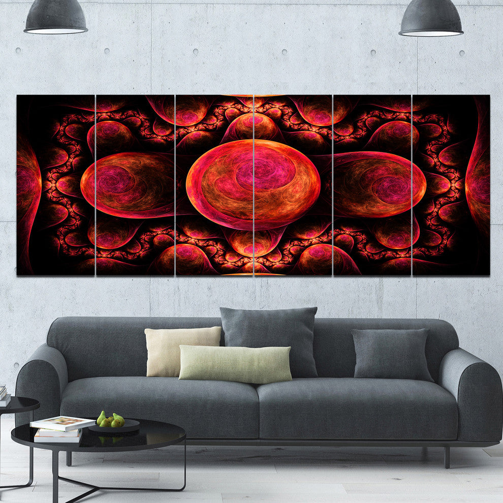 Red Exotic Fractal Pattern, Abstract Art on Canvas, 70"x28", 6 Panels