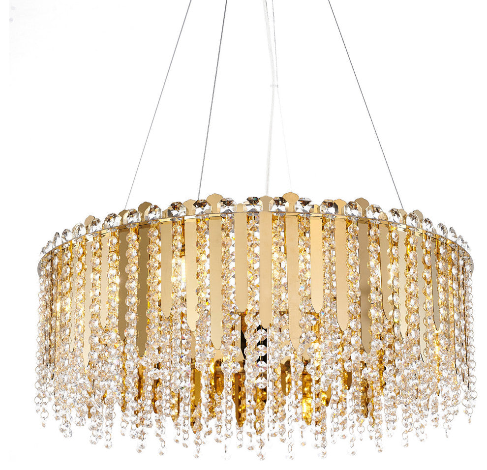 12-Light Gold Stianless Steel Chandelier With Clear Crystals