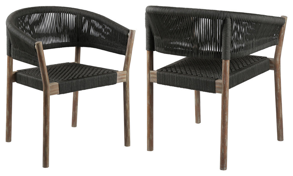 Doris Outdoor Light Eucalyptus Wood With Charcoal Rope Dining Chair Set of 2