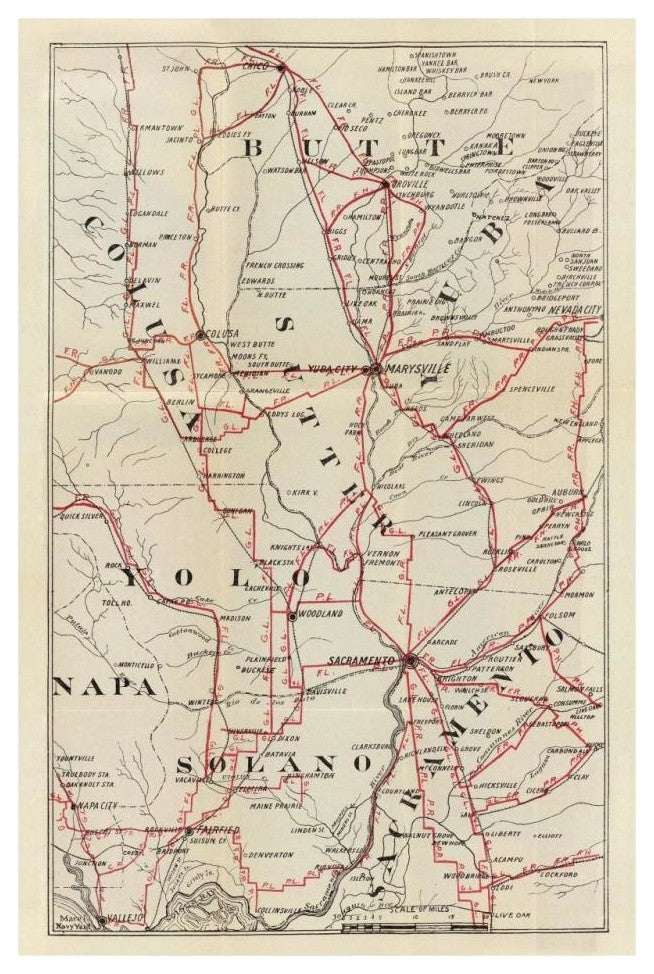 "Colusa, Yolo, Napa, Butte, Yuba, Sutter" Paper Art, 22"x32"