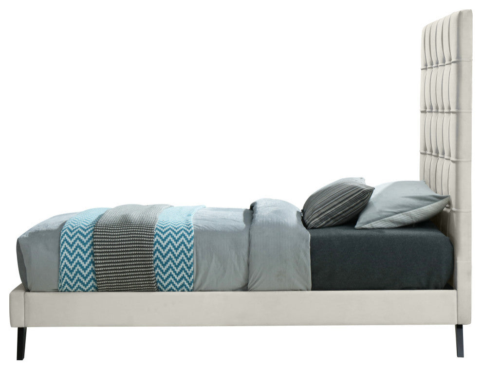 Elly Velvet Upholstered Bed, Cream, Twin