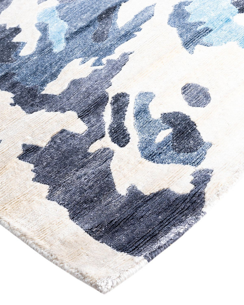 Modern, One-of-a-Kind Hand-Knotted Area Rug - Blue, 9' 1" x 12' 1"