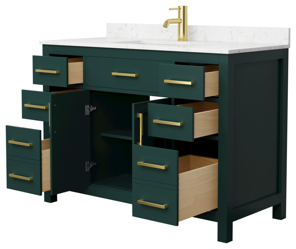 Beckett 48" Green Single Vanity, Carrara Cultured Marble Top, Gold Trim