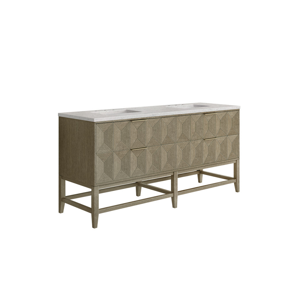 Emmeline 72" Double Vanity, Pebble Oak, Eternal Jasmine Pearl