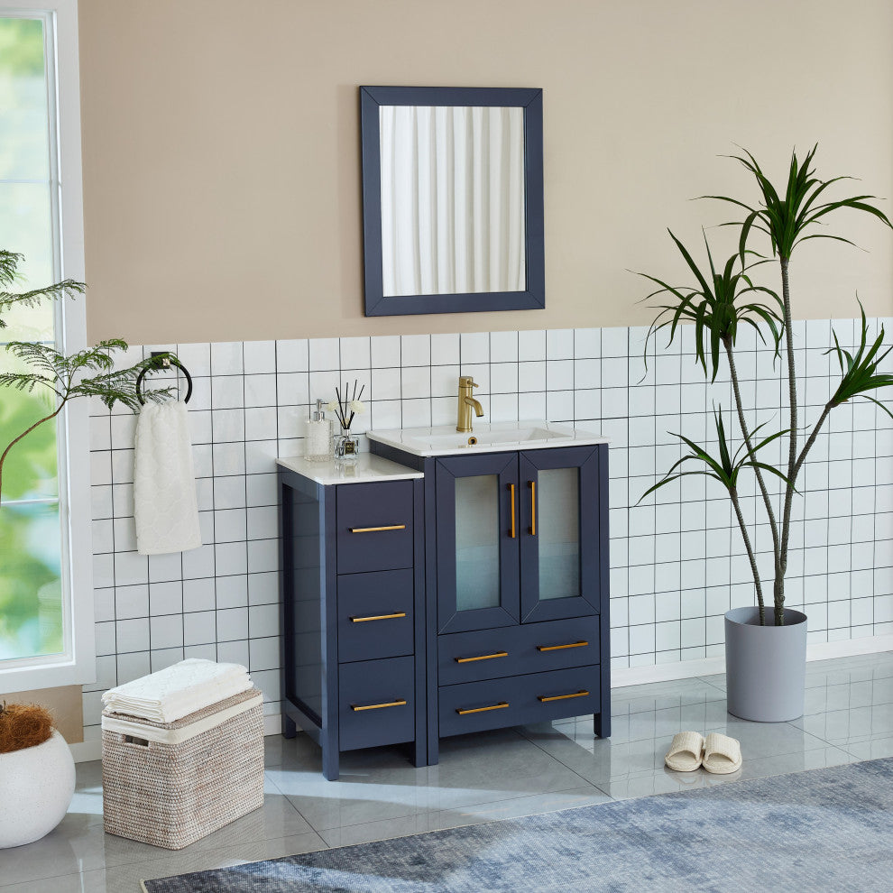 Vanity Art Vanity Set With Ceramic Top, 36", Blue, Standard Mirror