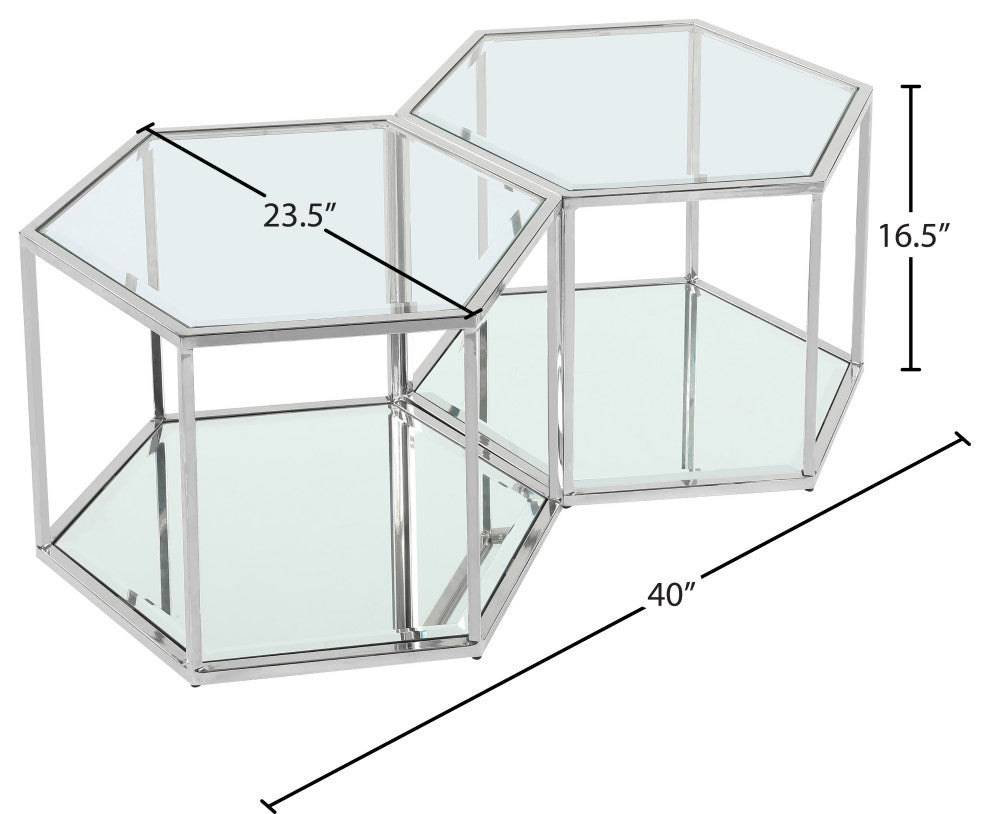 Sei Glass Top Coffee Table With Mirrored Base, Chrome, 2-Piece