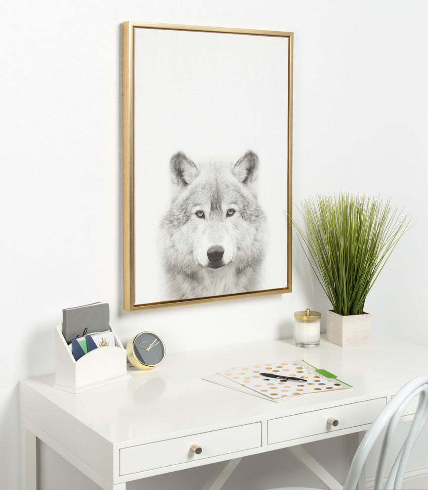 Sylvie Wolf Portrait Framed Canvas Wall Art by Simon Te Tai, Gold 23x33