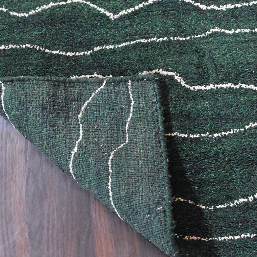 HAND KNOTTED LOOM SILK AREA RUGS-5'x8',Rectangle,Dark Green White,Contemporary
