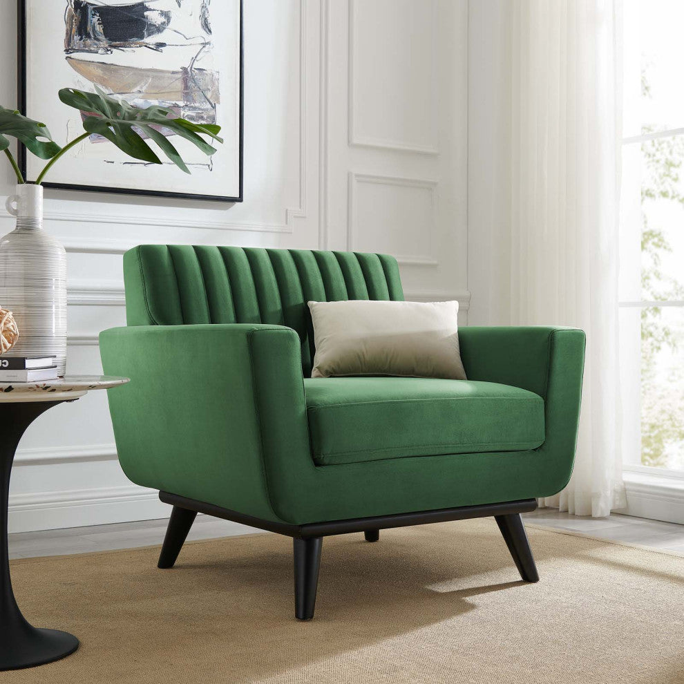 Tufted Armchair Accent Chair, Velvet, Green, Modern, Living Lounge Hospitality