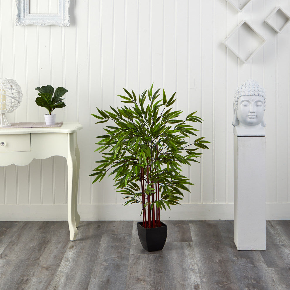 Lifestyle image showing the plant in a home setting with decor for scale and ambiance.