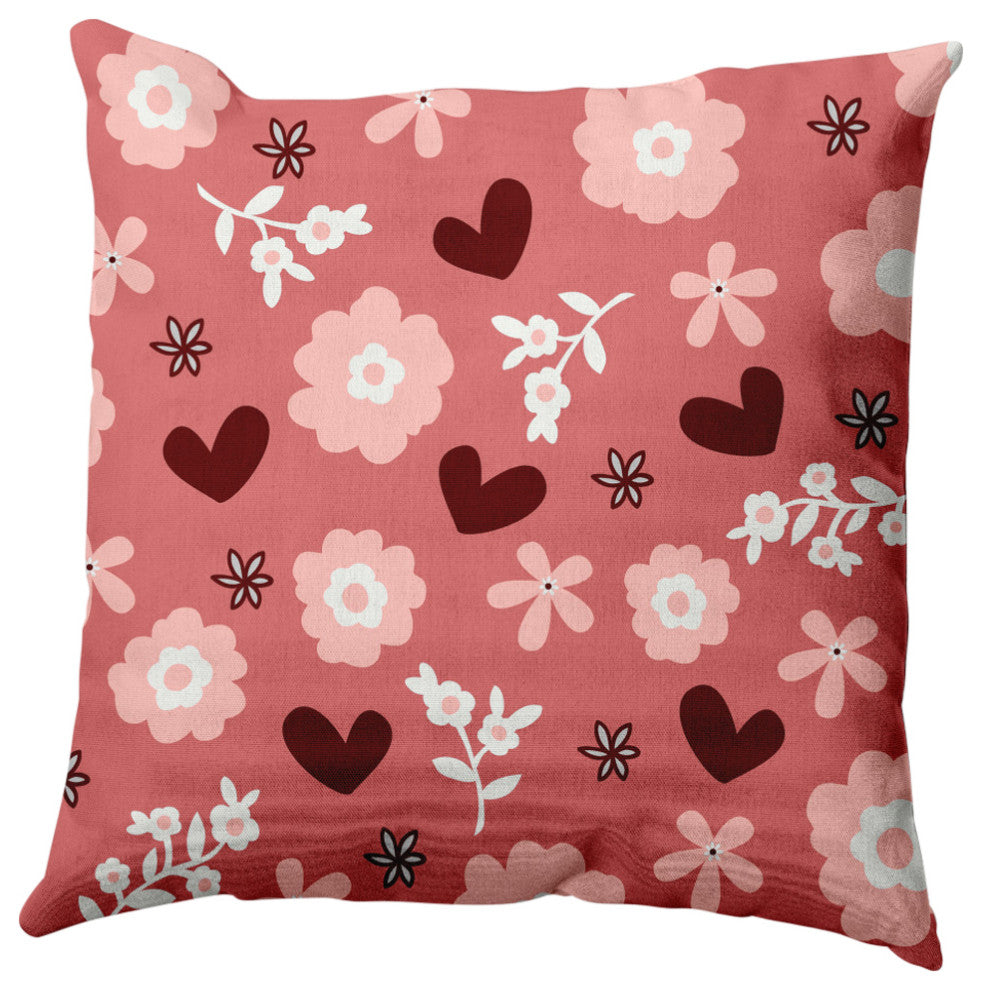 Flowery Love Valentines Decorative Throw Pillow, Pink, 18"x18"