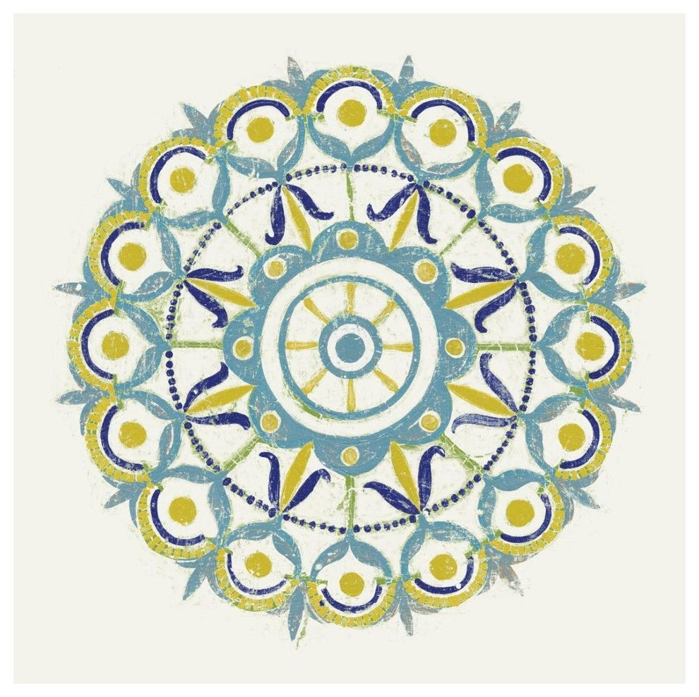 "Lakai Circle V Blue and Yellow" Digital Paper Print by Kathrine Lovell, 26"x26"