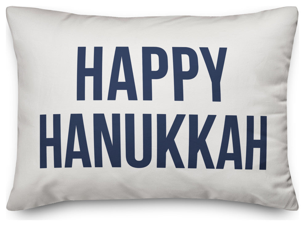 Happy Hanukkah - White 14"x20" Throw Pillow