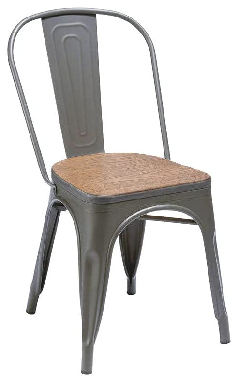 Metal Dining Chair with Wood Seat Natural Set of 4, Natural