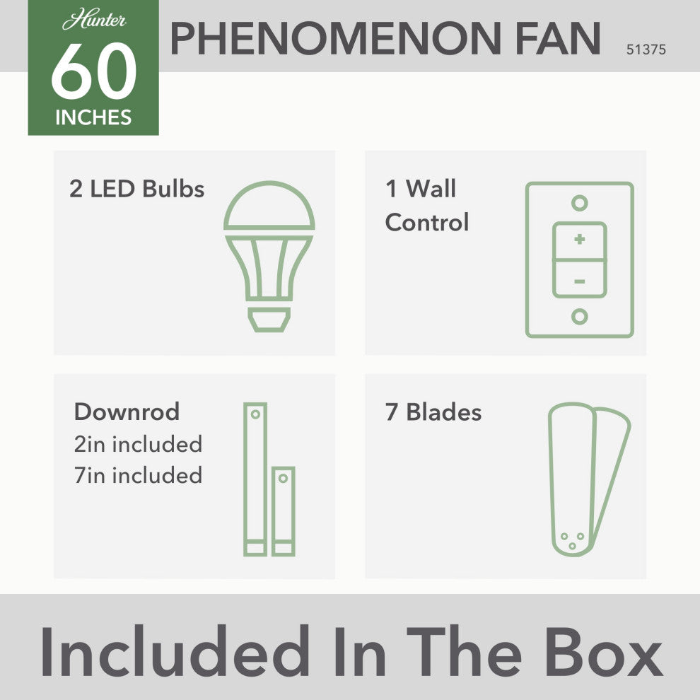 Hunter 60" WiFi Phenomenon Matte White Ceiling Fan With LED Light, Wall Control