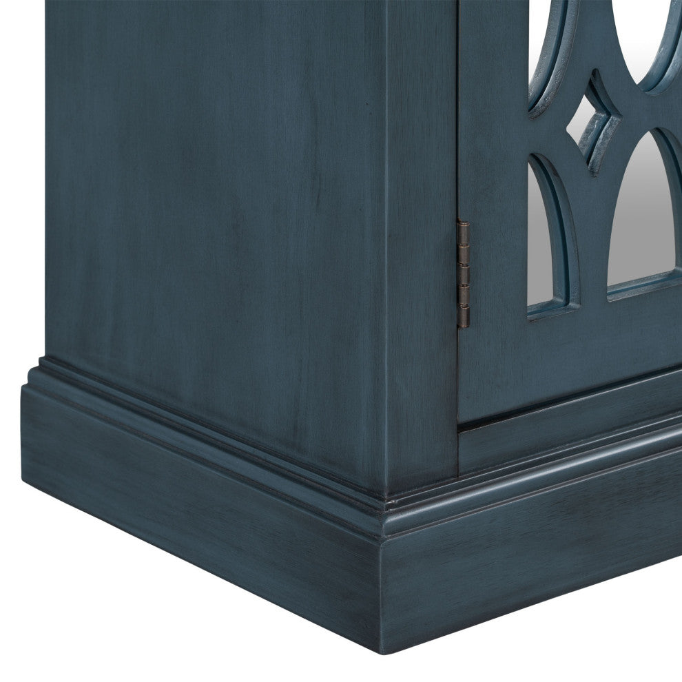 Wood Double Decorative Mirror Door Accent Cabinet, Blue, 30" X 14"