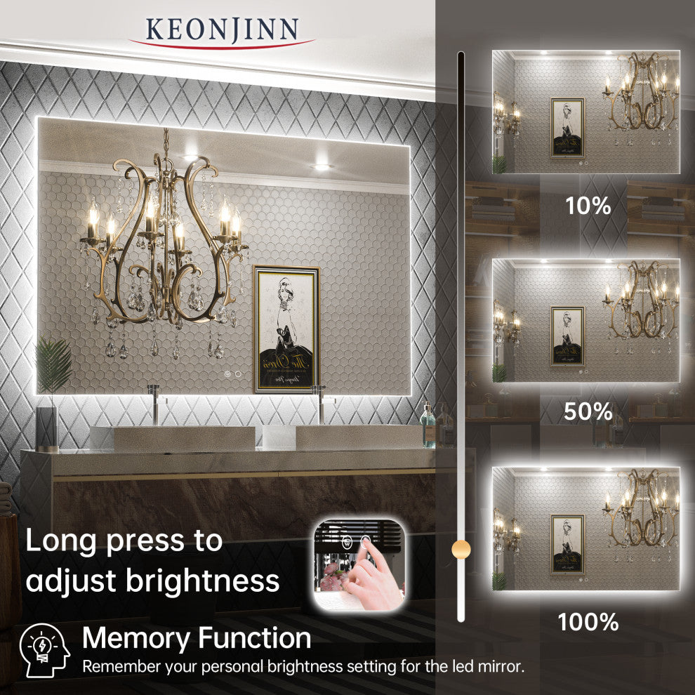 Backlit LED Mirror for Bathroom, Anti-Fog Dimmable, Silver, 60x40