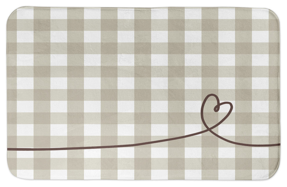 Beige Plaid Heart Bath Mat