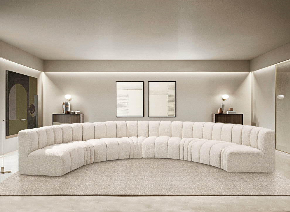 Arc Boucle Fabric Upholstered 8-Pc. Inward Curved Modular Sectional, Cream