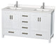 Sheffield 60" White Double Vanity, White Quartz Top, Square Sinks, No Mirror