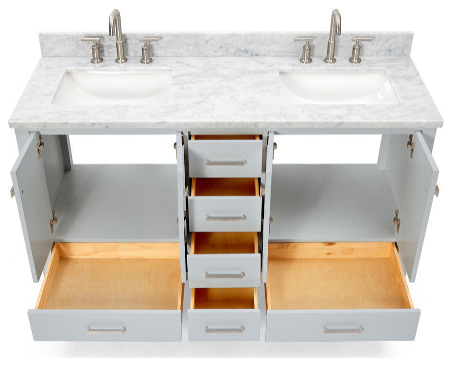 ARIEL Cambridge 61" Rectangle Sinks Bath Vanity Carrara Marble