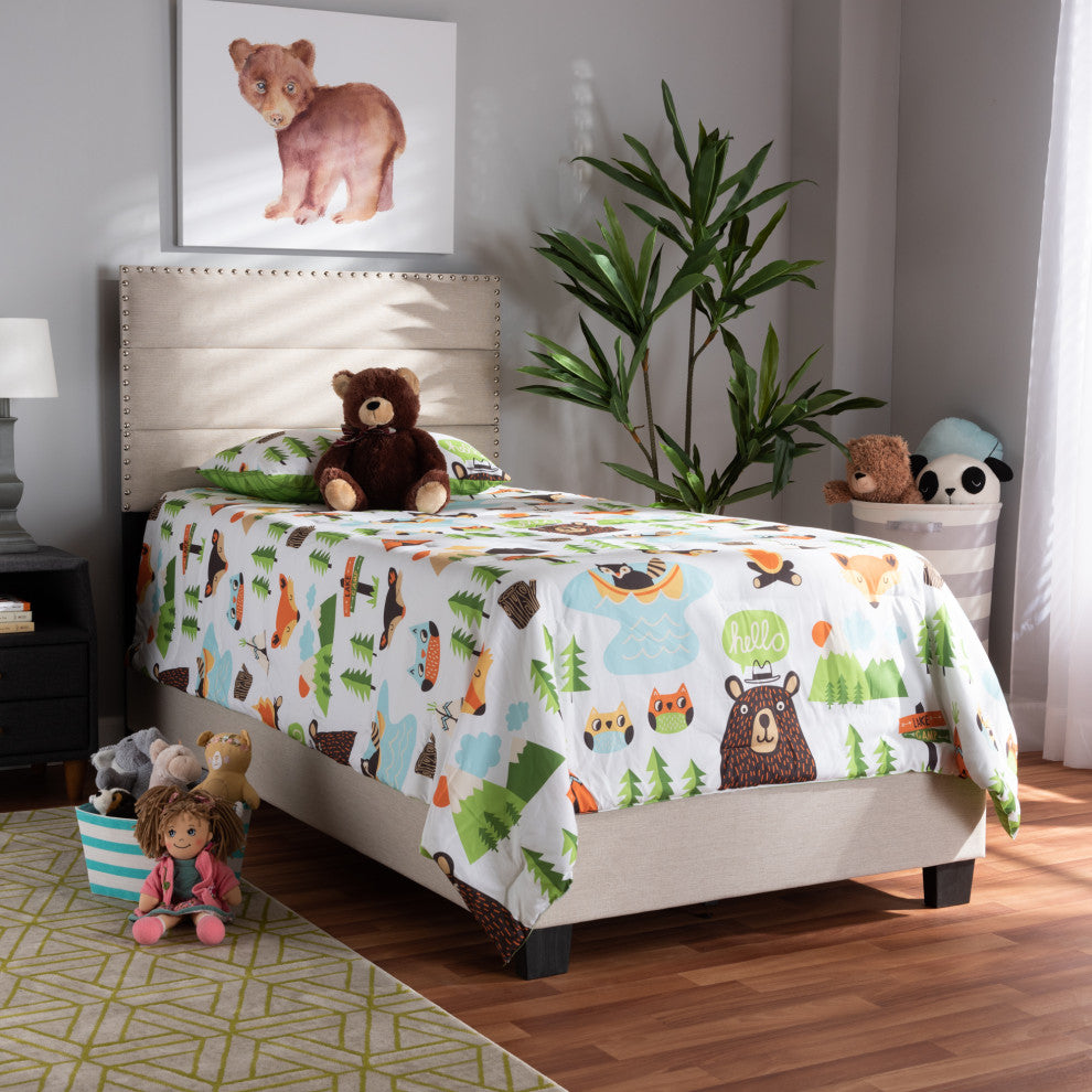 Hockley Beige Fabric Twin Size Bed