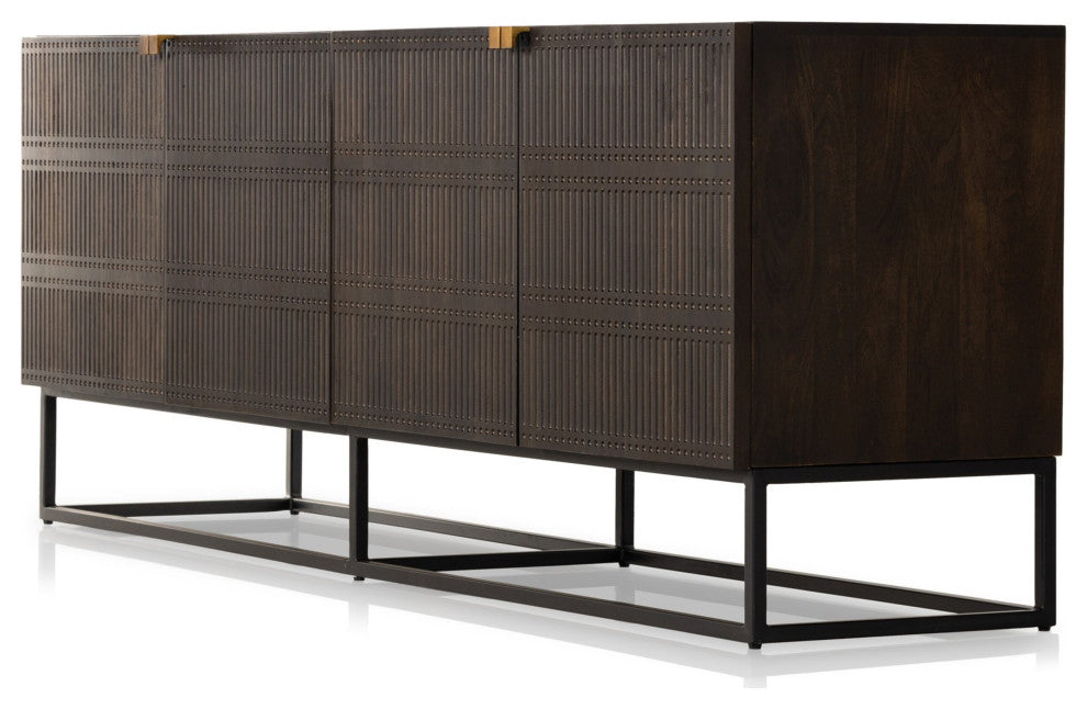 Kelby Closed Media Console Carved Vintage Brown, Vintage Brown, Gunmetal