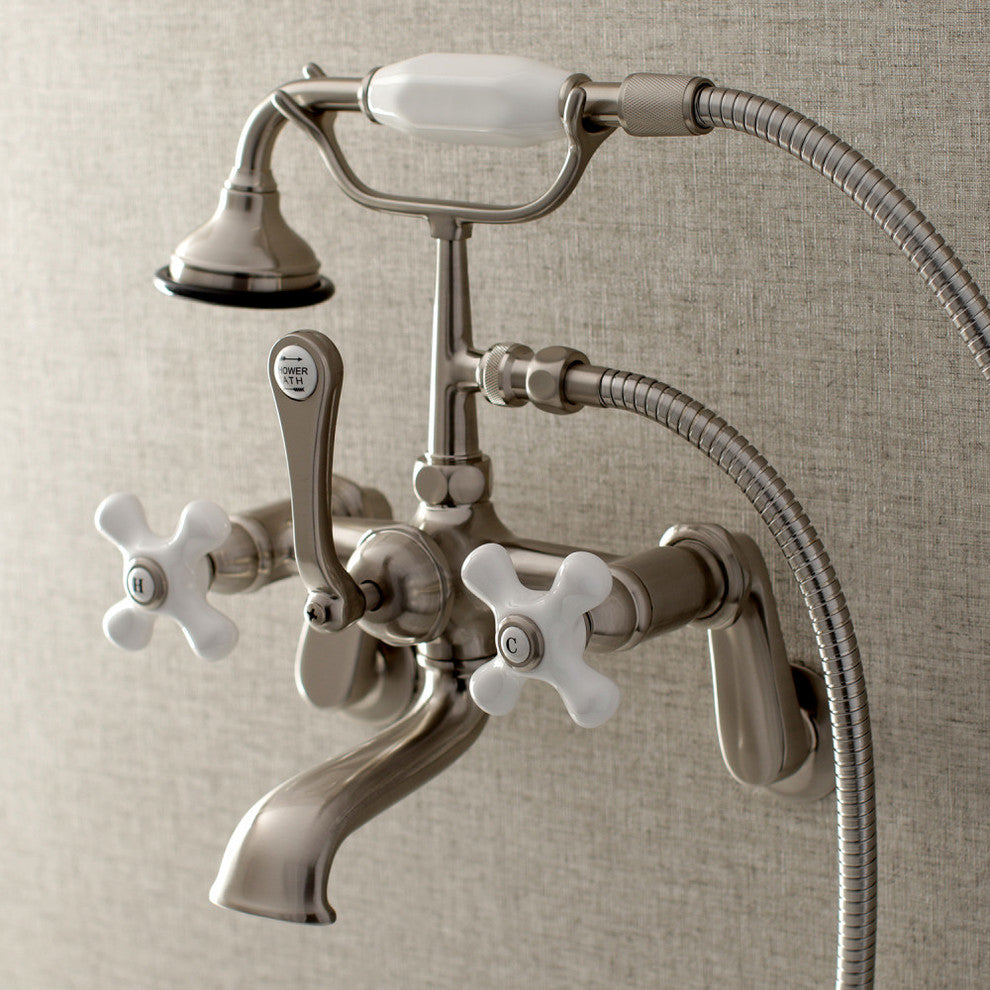 Kingston Brass Wall Mount Tub Faucet With Hand Shower, Brushed Nickel