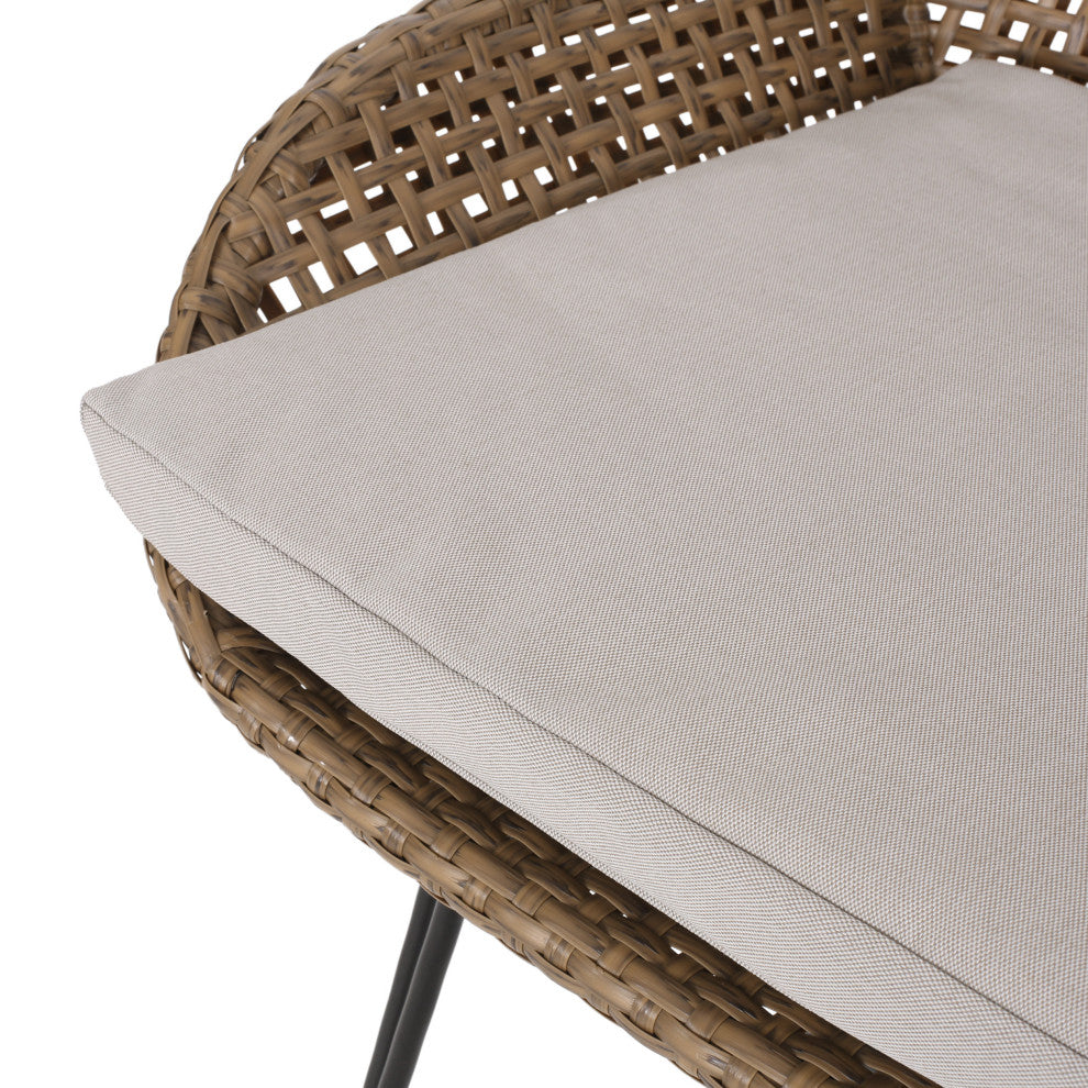 Pondway Outdoor Wicker/Iron Barstools, Set of 2, Beige/Light Brown/Black
