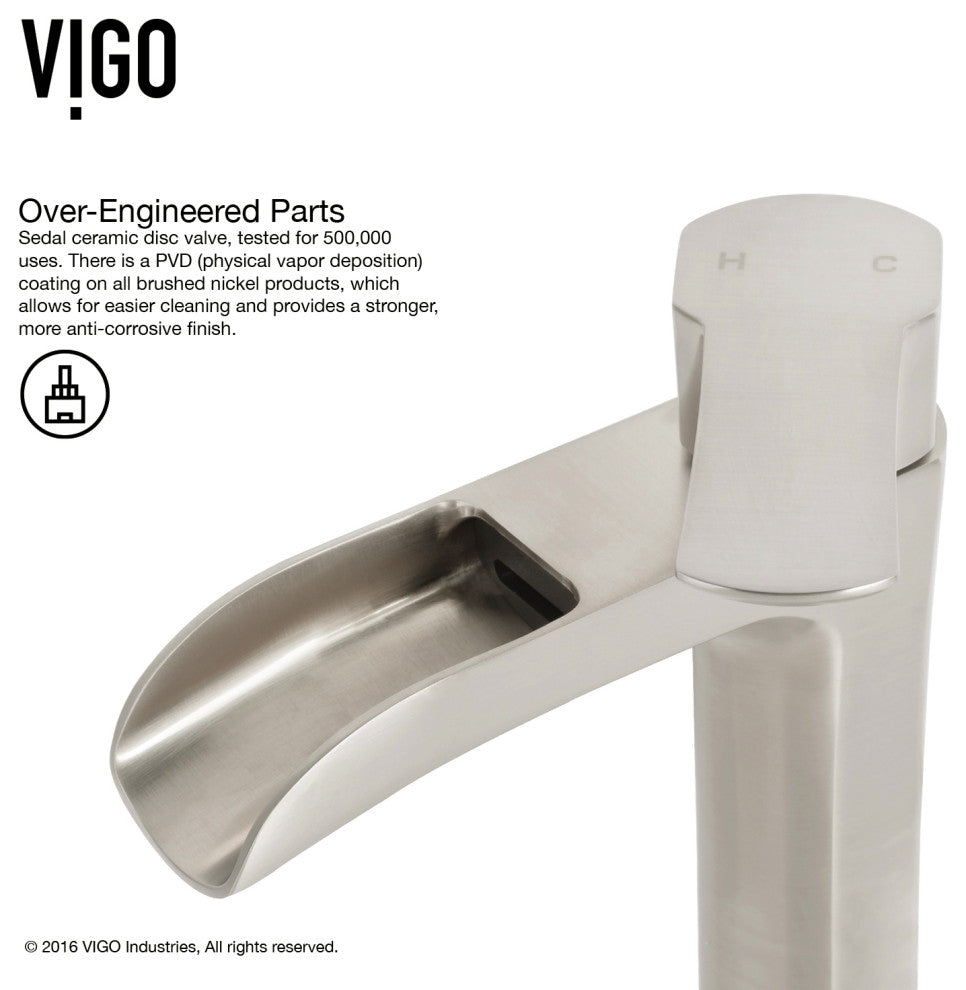 VIGO Matira Matte Stone Vessel Sink and Niko Faucet Set, Brushed Nickel Pop-Up Drain