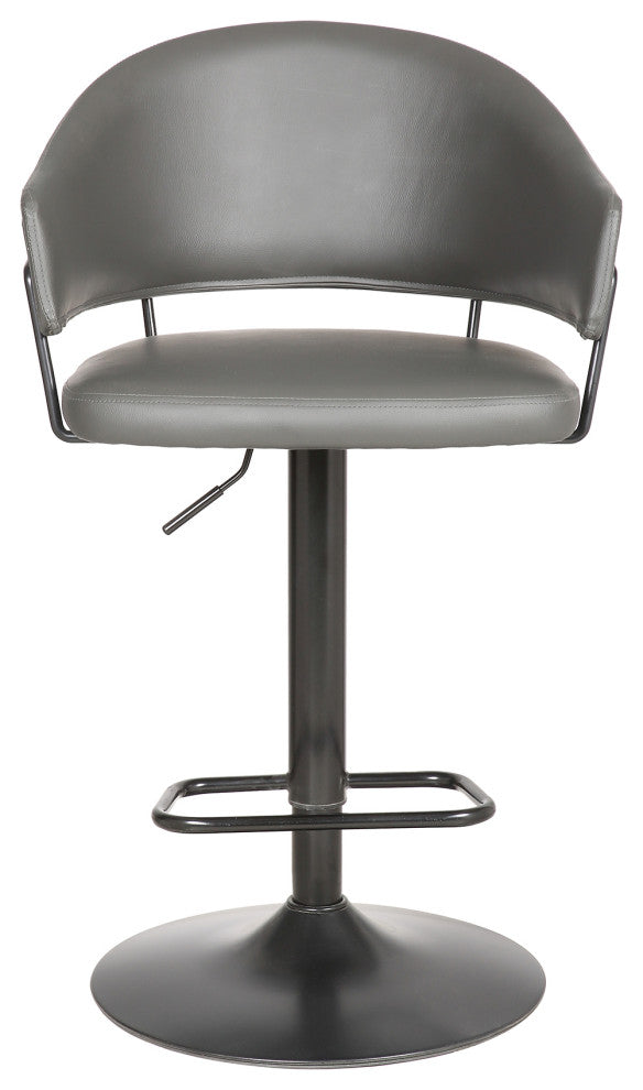 Brody Adjustable Gray Faux Leather Swivel Barstool, Black Powder Coated Finish