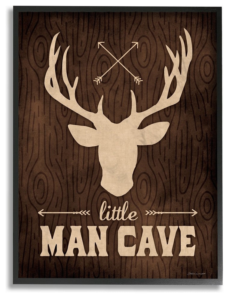 Stupell Ind. Little Man Cave Moose Wood Grain Framed Giclee, 16"x20"