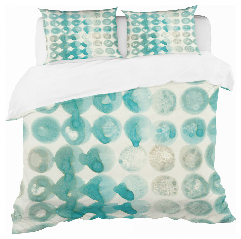 Turquoise Watercolor Geometrical Ii Duvet Cover Set, King