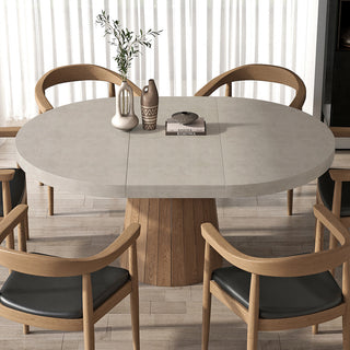 Japandi Extendable Dining Table 39"-55" Whitewash 6-Seater Oval&Round Pedestal, Gray
