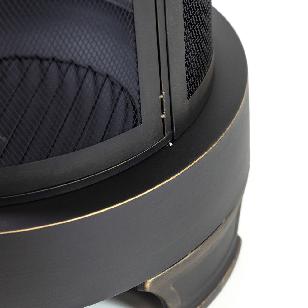 30" Diameter Outdoor Steel Woodburning Chimney Firepit, Cooking Grill