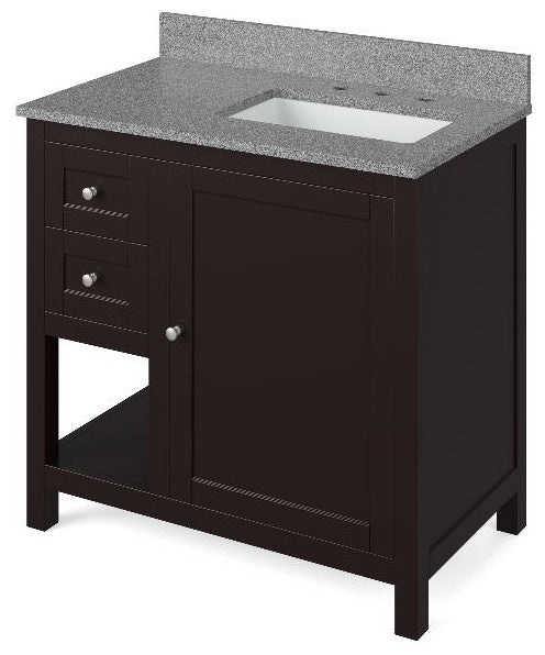 Astoria Transitional 36" Espresso Right Offset Sink Vanity, Steel Grey Cultured