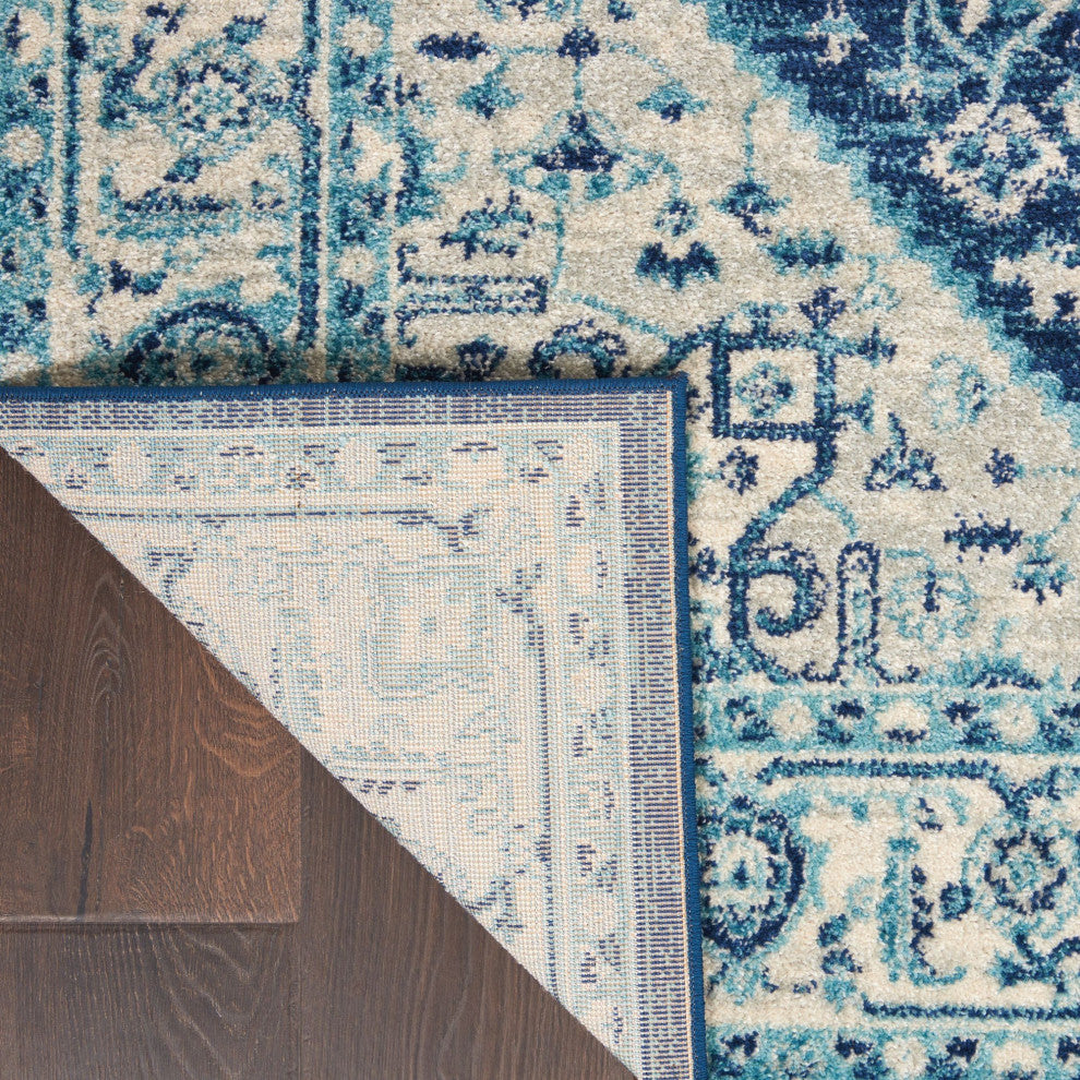 Vintage Area Rug, Classic Medallion Pattern, Ivory/Navy, 8'10" X 11'10"