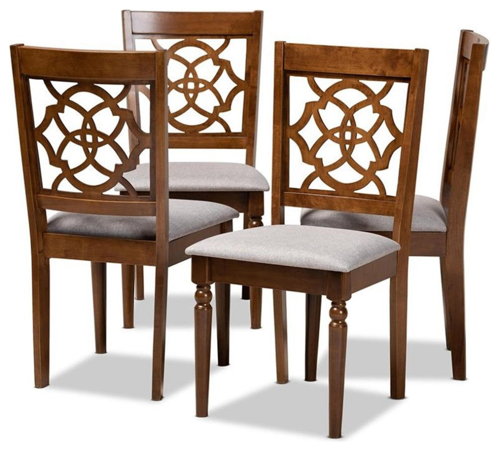 Gray Fabric Upholstered and Walnut Brown Finished Wood 4-Piece Dining Chair Set