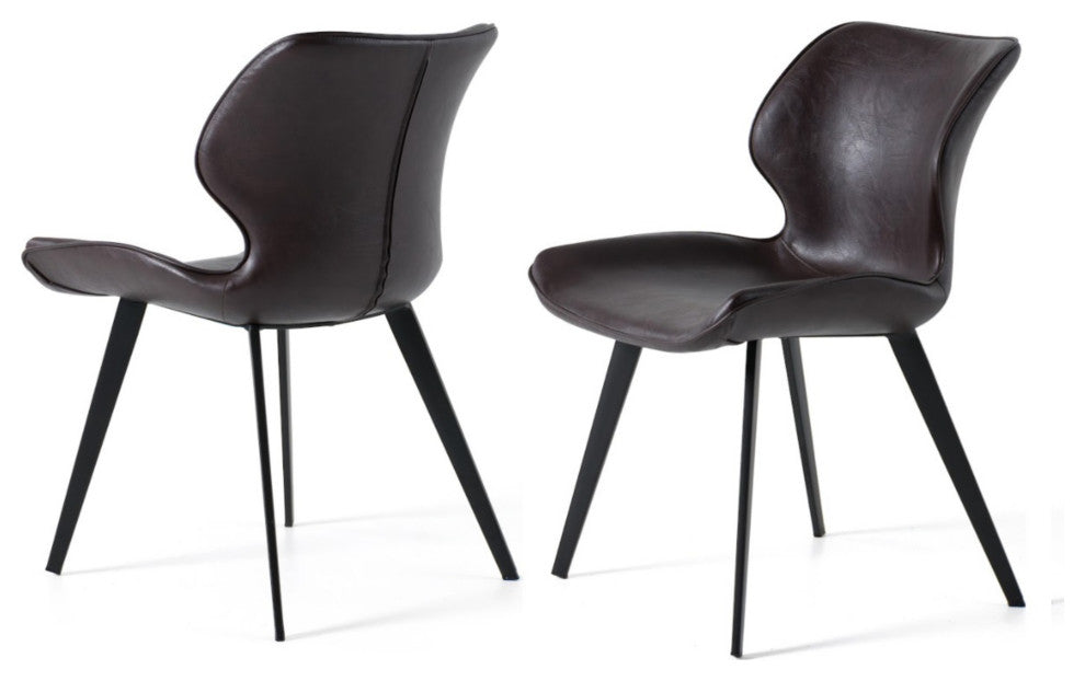 Modrest Moira Modern Dark Brown Eco-Leather Dining Chair, Set of 2