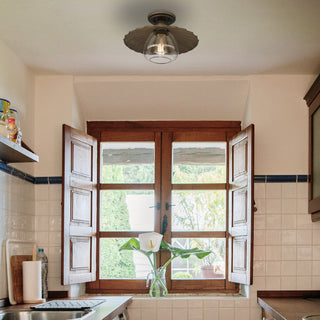 Golden Lighting Clemence Flush Mount, Dark Rust With Clear Glass Shade