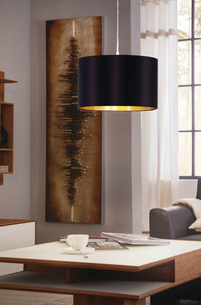 Maserlo - 1-Light Pendant - Satin Nickel, Black/Gold Shade