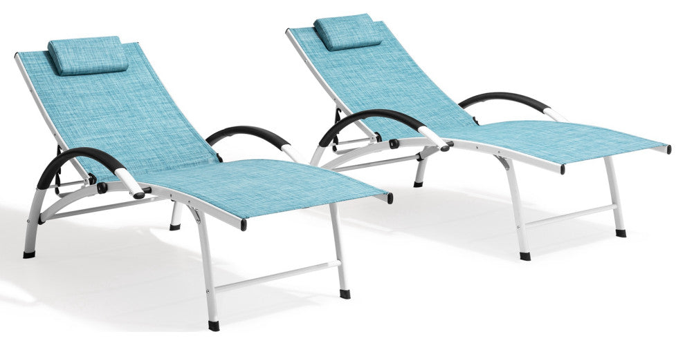 2PCS Outdoor Folding Reclining Chaise Lounge Chair, Blue