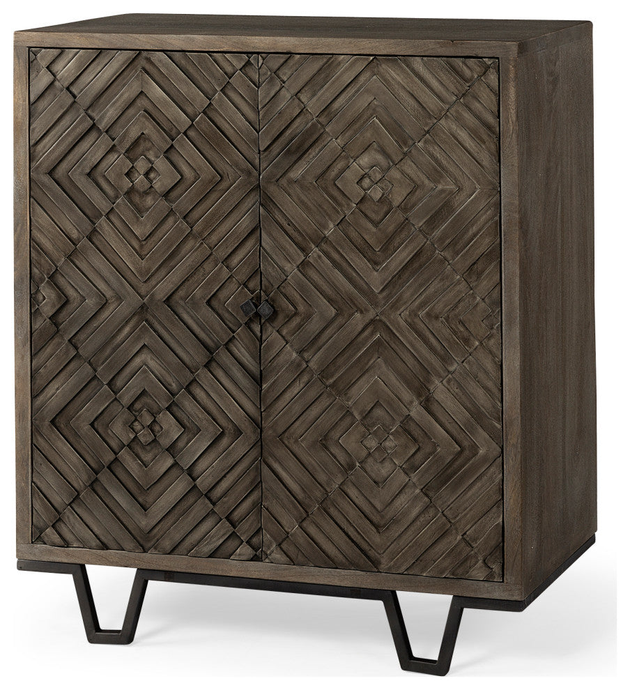Argyle Dark Brown Solid Wood With Black Iron Frame Accent Cabinet