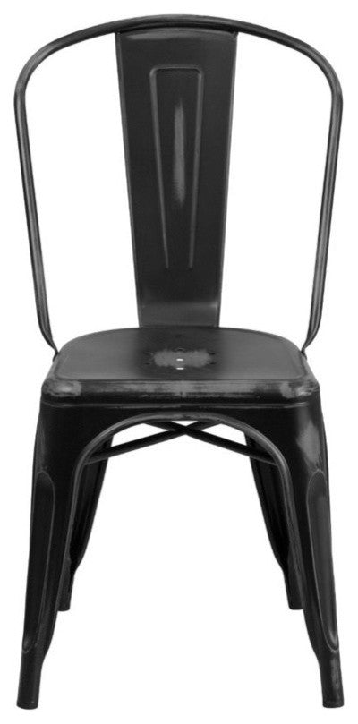 Distressed Metal Indoor Stackable Chair, Black, 17.75"x20"x33.50"