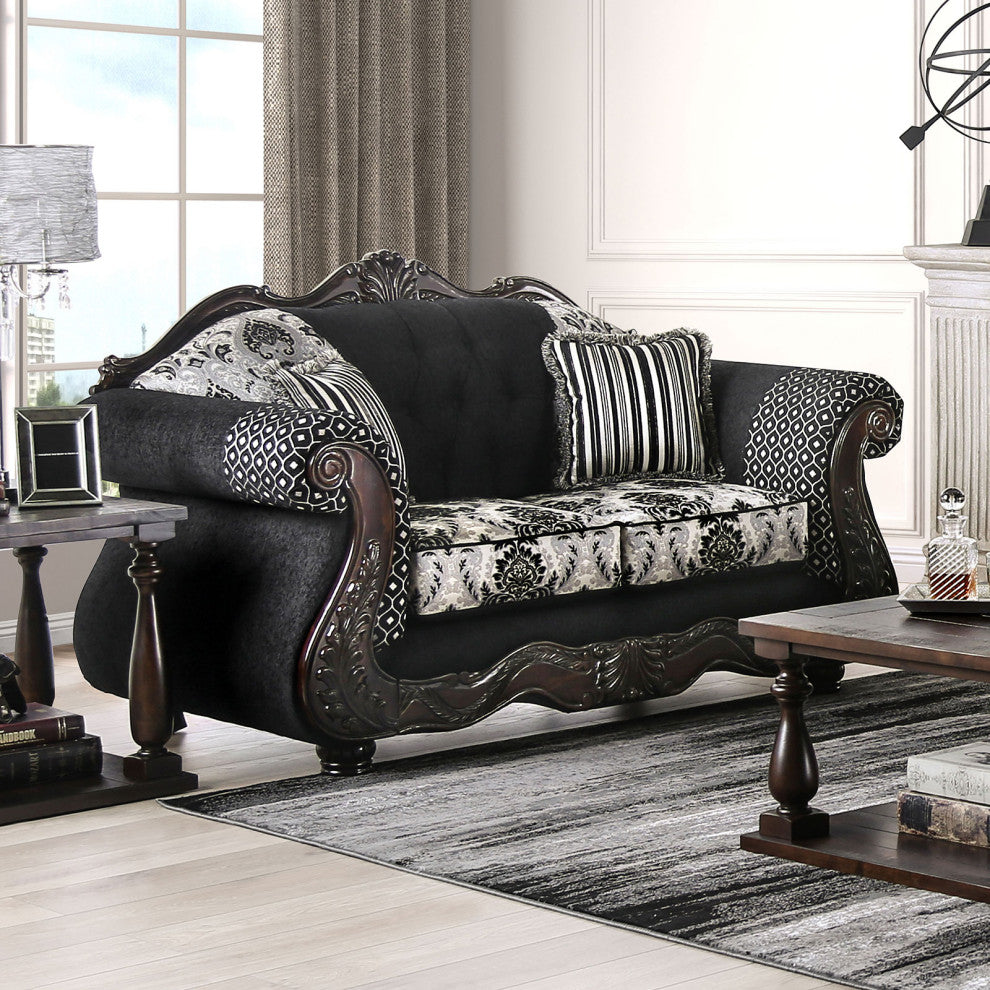 Chenille and Wood Black, Loveseat