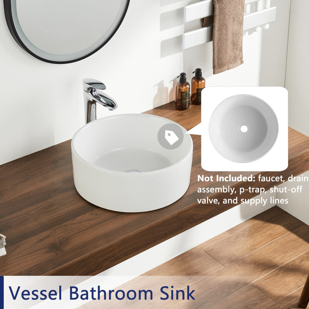 White Circular Bowl Bathroom Vessel Sink and Modern Above Counter Ceramic Sink