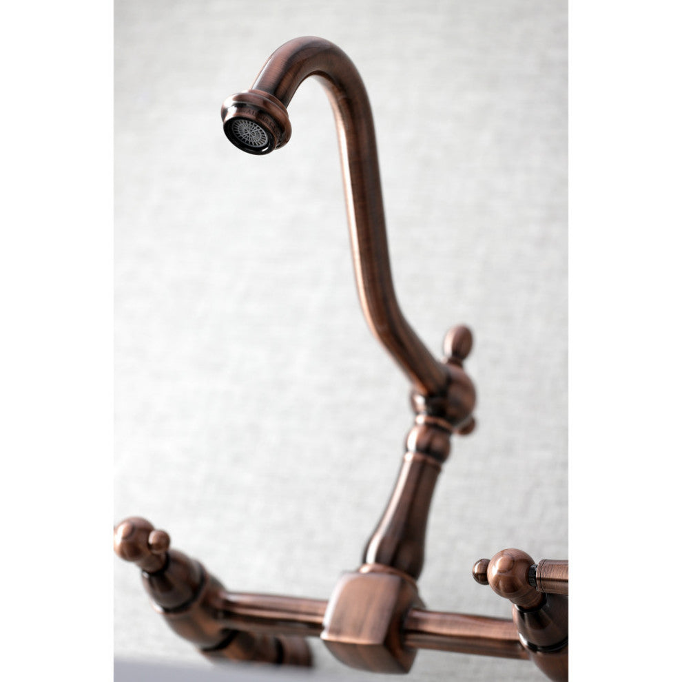KS124PXAC Heritage Wall Mount Bridge Kitchen Faucet, Antique Copper