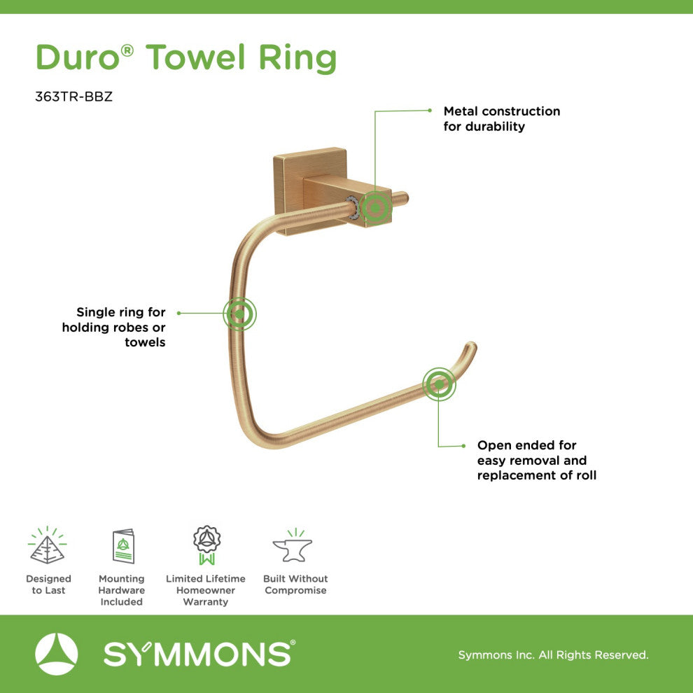Duro Hand Towel Ring with Mounting Hardware, Brushed Bronze