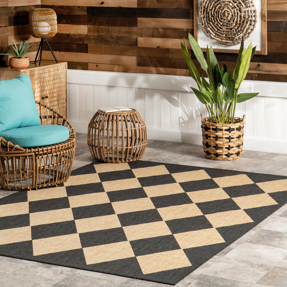 Nuloom Sabina Diamond Trellis Indoor/Outdoor Area Rug, Dark Grey 5'x8'