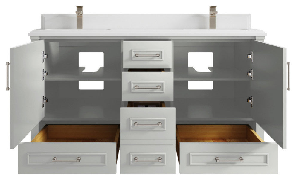 Aberdeen 60 Double Bathroom Vanity in Coventry Gray 1.5" White Quartz